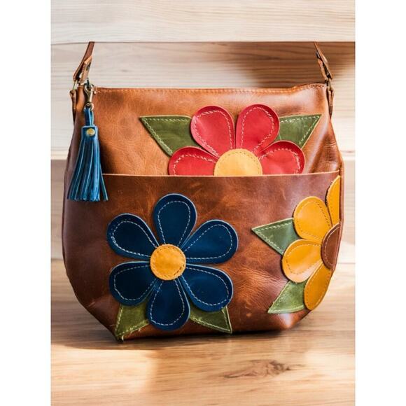 New With Out Tags In Blue Handmade Marie Leather Curved Boho Bag - Picture 2 of 11